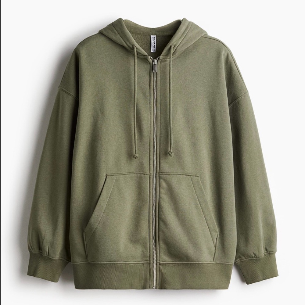H&M Sage Green Oversized zip-through hoodie Size Medium NWT